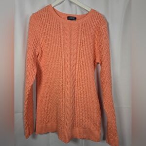 Lands’ End Drifter Cable Knit Chunky Coral 100% Cotton Sweater Women's L Tall